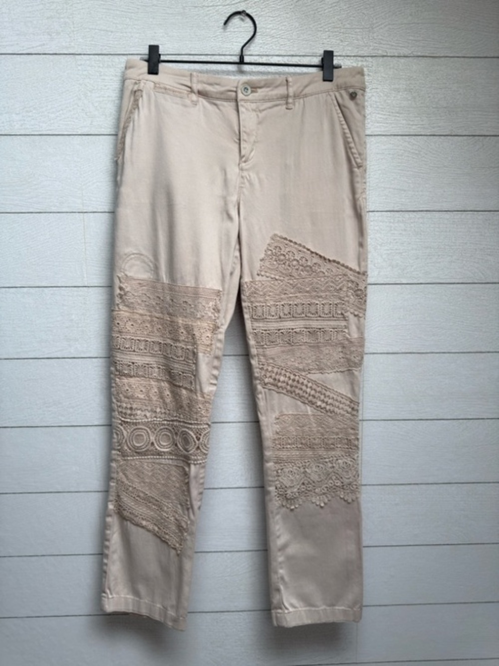 Anthropologie Pilcro Light Rose Pink Crochet Lace Straight Leg Chino Pants Sz 29